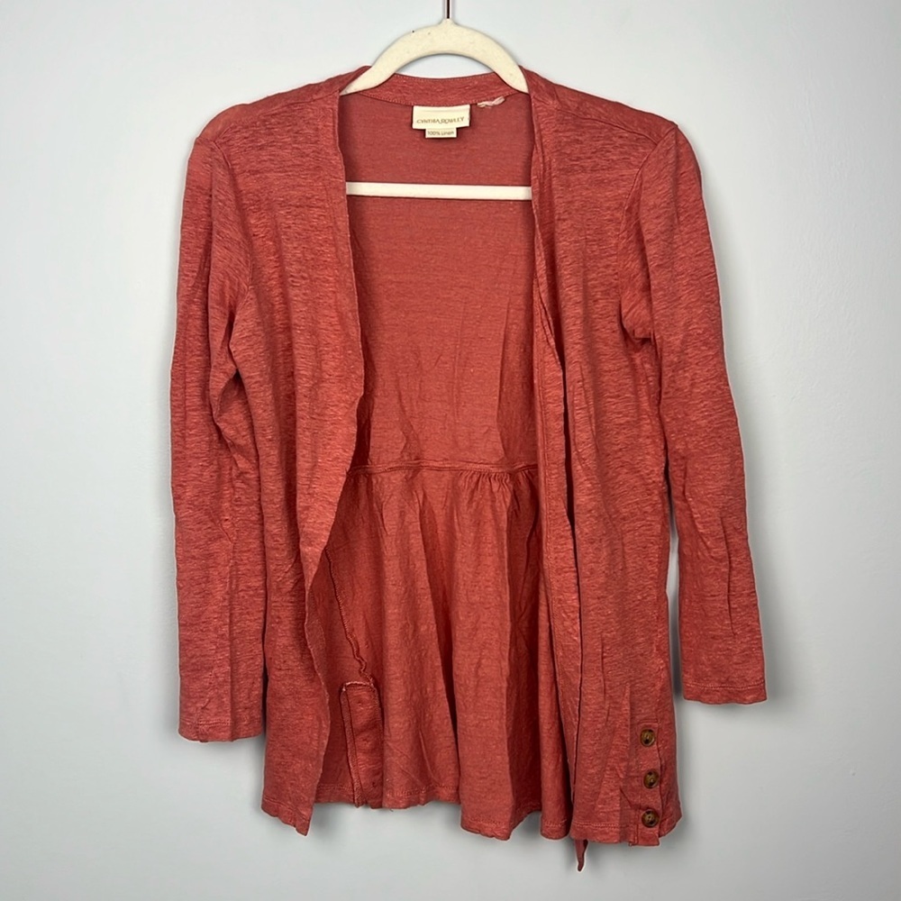 Cynthia Rowley 100% linen open front button accent lightweight cardigan